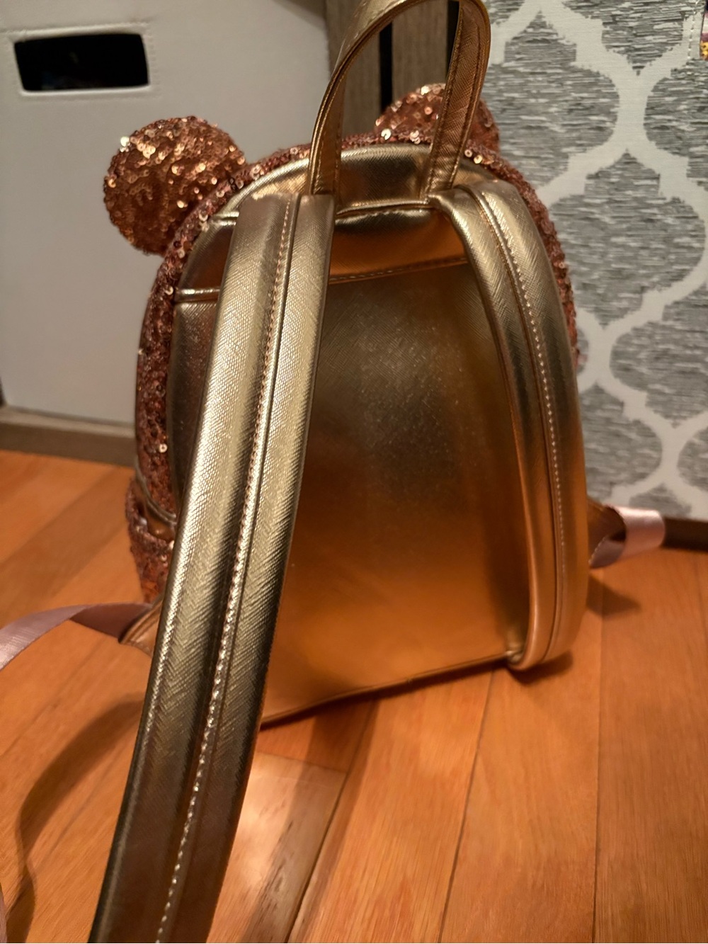 Loungefly Rose Gold Sequin Minnie Bow Mini Backpack - Picture 3 of 4